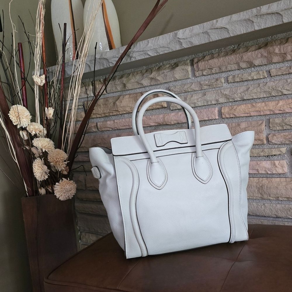 🐢 Céline White Drummed Calfskin Luggage Mini - Picture 7 of 17